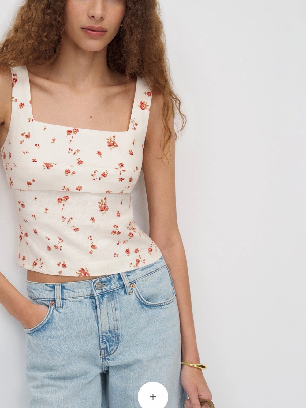 Reformation Cream Floral Square-Neck Cami with Orange Blossoms